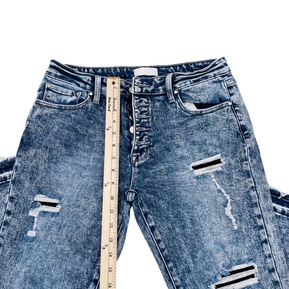 Petra 153 Jeans Distressed High-Rise Flare-Leg Jeans size 13/30 acid wash button - Picture 5 of 11